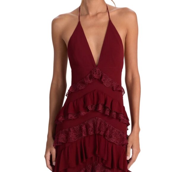 Alice and Olivia Liana V Neck Ruffle Maxi Dress - Picture 2 of 6